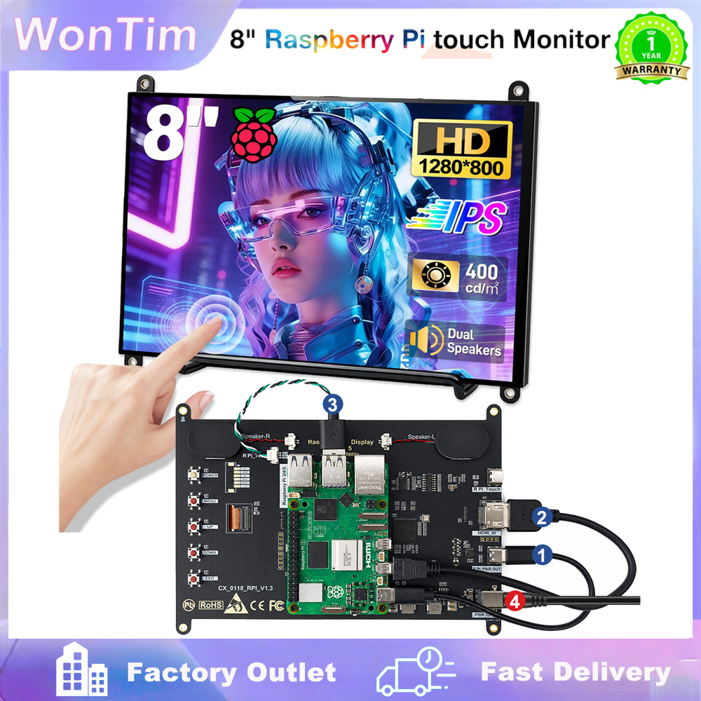 Portable Touchscreen Monitor For Laptop - Raspberry Pi 5 8.0 inç IPS