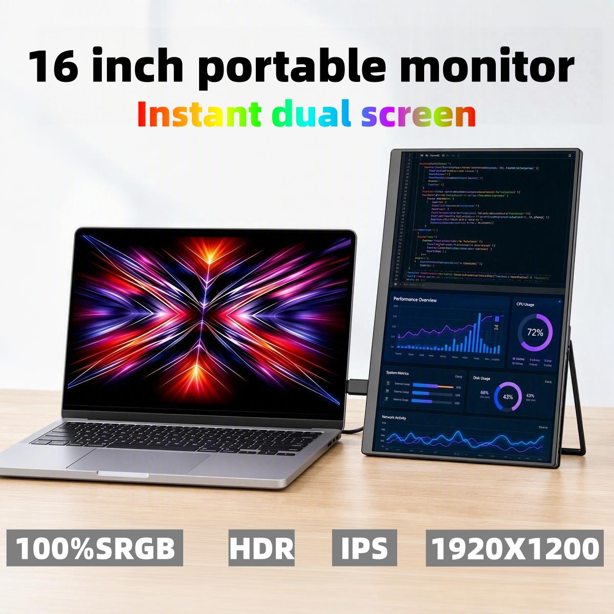 Dual Screen Portable Monitor Extender - Taşınabilir Monitör, 16 inç, 1200P, Dizüstü