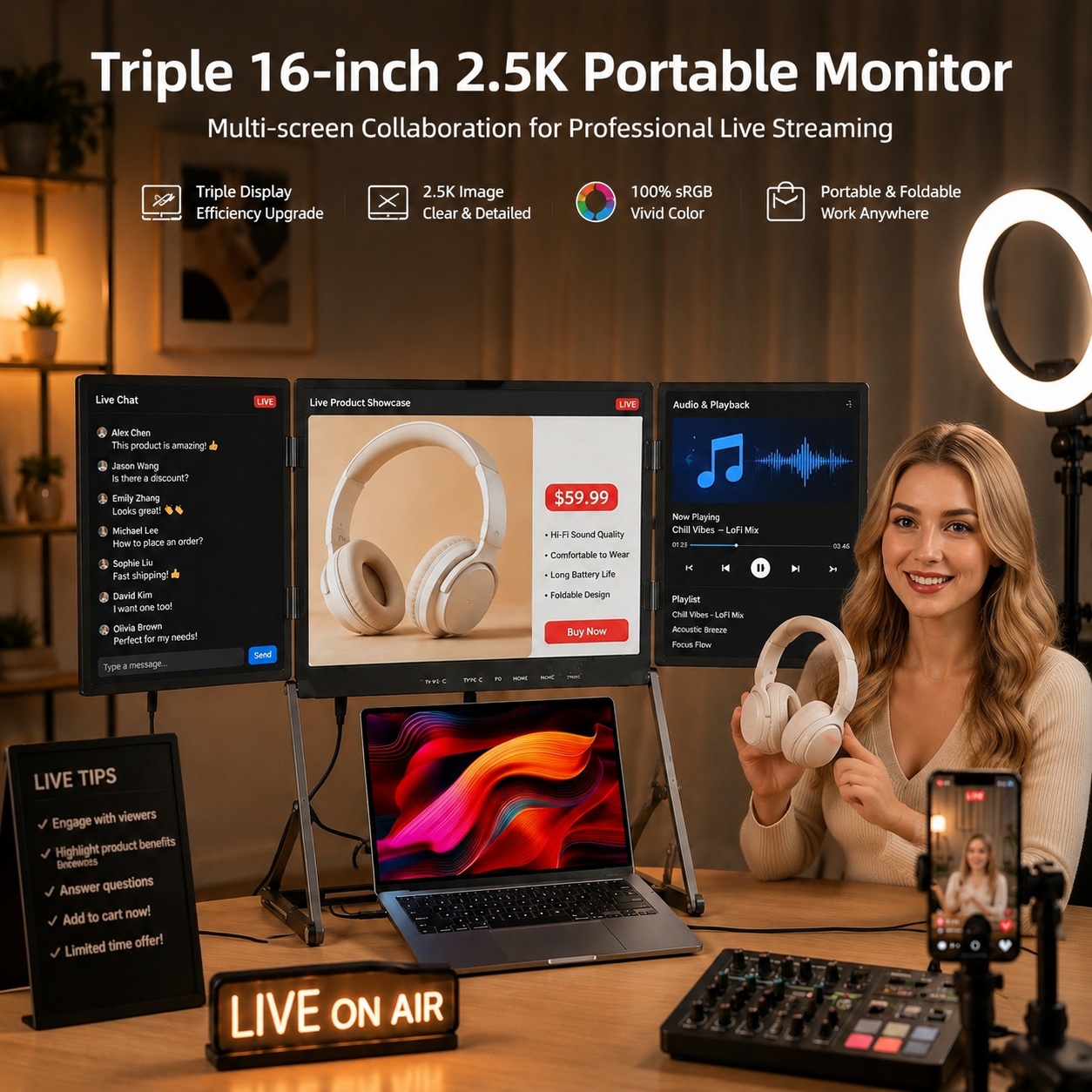 Triple Screen Laptop Monitor Foldable - Dizüstü Bilgisayar için Taşınabilir Ekran Üçlü
