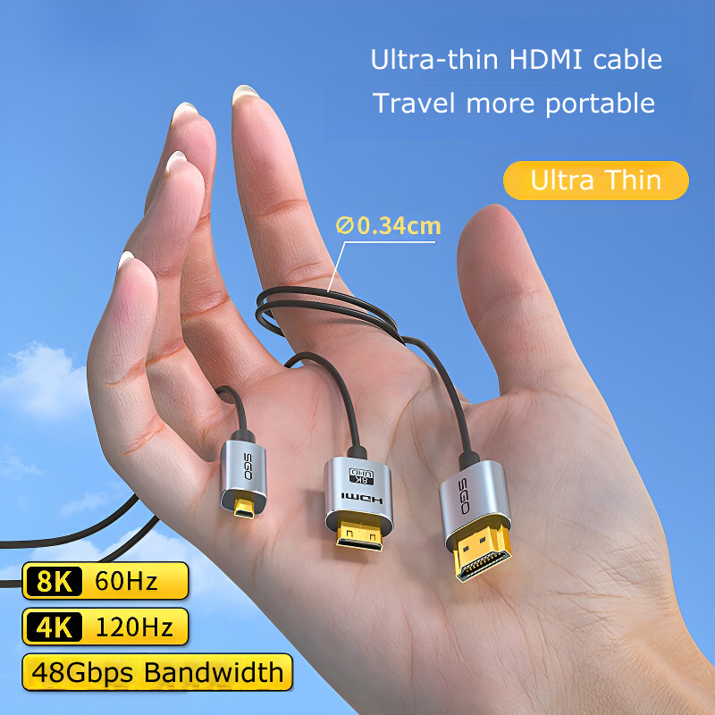 Mini Hdmi To Hdmi Cable Ultra Slim - Ultra Ince HDMI 2.1 Kablo Koaksiyel