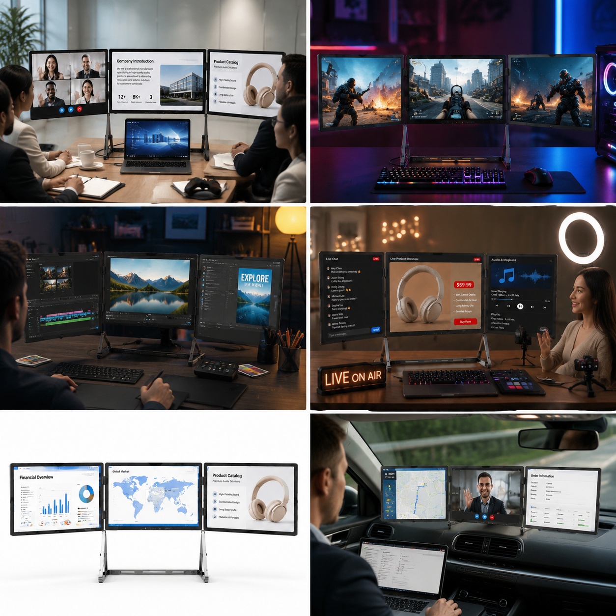 Dizüstü Bilgisayar için Taşına - Triple Screen Laptop Monitor Foldable incelemesi ve fiyatı